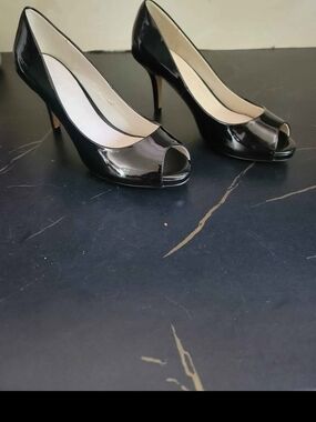 Black Patent Peep-Toe Pumps